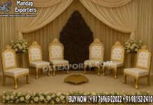 Gujarati Weddings Golden Mandap Chair Set Wedding Mandaps Wedding Stages Wedding Furniture Horse Drawn Carriages Fiber Decoration Items Mehndi Sangeet and Haldi decor props
