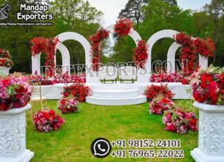Modern White Wooden Arches for Outdoor Wedding Events White Wedding Stage Decoration ,Outdoor Floral Wedding Arch Setup ,Luxury Indian Wedding Stage UK ,Garden Wedding Stage Design ,Wedding Backdrop Arch Frames ,White Fiber Stage Decor for Nikkah ,Destination Wedding Stage Supplier ,Floral Arched Wedding Backdrop UK ,Indian Wedding Mandap Stage Exporter