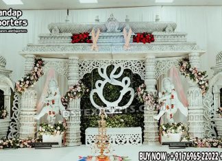 South Indian Style White Manavarai Mandap UK Wedding Mandaps Wedding Stages Wedding Furniture Horse Drawn Carriages Fiber Decoration Items Mehndi Sangeet and Haldi decor props