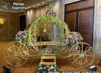 Wedding Decor Blooming Cinderella Carriage Photo Booth Wedding Mandaps Wedding Stages Wedding Furniture Horse Drawn Carriages Fiber Decoration Items Mehndi Sangeet and Haldi decor props