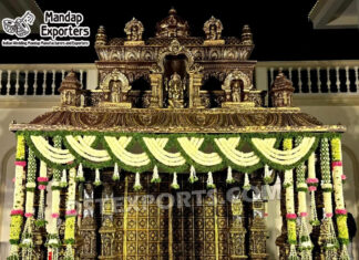 Grand Tamilian Manavarai Mandap For Malaysia Weddings Wedding Mandaps Wedding Stages Wedding Furniture Horse Drawn Carriages Fiber Decoration Items Mehndi Sangeet and Haldi decor props