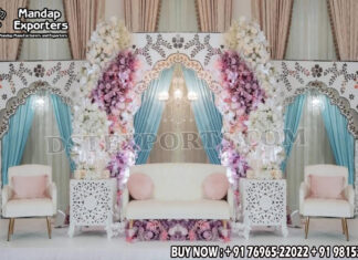 Mughal Style WeddingMirror Frame Stage Setup Wedding Mandaps Wedding Stages Wedding Furniture Horse Drawn Carriages Fiber Decoration Items Mehndi Sangeet and Haldi decor props