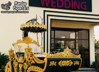 Traditional Maharaja Bahubali Style Wedding Rath Buggy Maharaja Style Wedding Rath, Bahubali Style Wedding Buggy, Royal Wedding Entry Carriage, Traditional Indian Wedding Rath, Bride and Groom Entry Buggy, Luxury Wedding Rath Chariot, King Style Wedding Carriage, Wedding Decorators Buggy