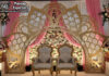 Elegant Monet Style Metal Frame For Bridal Stage Decoration Luxury Wedding Backdrop, Golden Metal Frame Wedding Decor, Outdoor Wedding Stage Design, Wedding Floral Arch Setup, Modern Wedding Backdrop Ideas, Engagement Ceremony Decoration, Destination Wedding Stage, Garden Wedding Decoration, Wedding Sofa with Arch, Stylish Wedding Backdrop Manufacturer India.