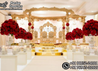 Royal Wooden Look Fiber Anmol Wedding Mandap UK Wedding Mandaps Wedding Stages Wedding Furniture Horse Drawn Carriages Fiber Decoration Items Mehndi Sangeet and Haldi decor props