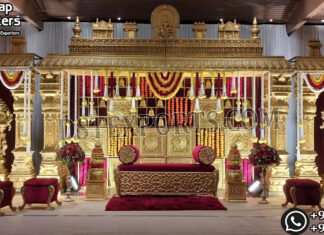 Traditional South Indian Manavarai Mandap For Tamil Weddings Wedding Mandaps Wedding Stages Wedding Furniture Horse Drawn Carriages Fiber Decoration Items Mehndi Sangeet and Haldi decor props