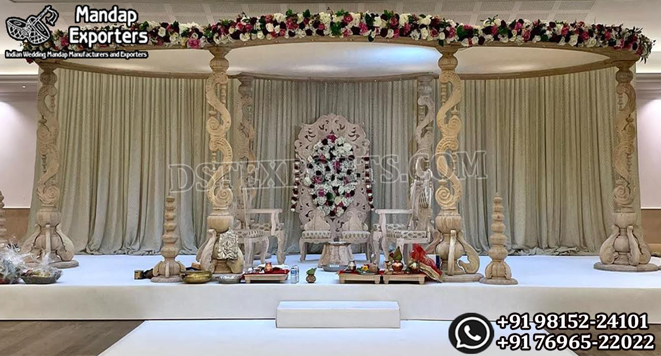 Bollywood Wedding Mandap USA, Outdoor Indian Wedding Stage, Destination Wedding Mandap, Luxury Fiber Mandap, Indian Mandap for Resort Wedding, Grand Indian Wedding Decor, Outdoor Mandap Setup, Bollywood Style Mandap, White Carved Mandap for Wedding, Indian Wedding Stage Exporter, Mandap Exporters USA, Royal Wedding Mandap, Elegant Fiber Wedding Mandap, Destination Wedding Decoration