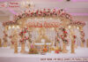Traditional Hindu Wedding Golden Mandap Setup USA Wedding Mandaps Wedding Stages Wedding Furniture Horse Drawn Carriages Fiber Decoration Items Mehndi Sangeet and Haldi decor props