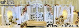 White Wedding Stage Backdrop Panels ,Luxury Reception Stage Decoration ,Fiber Carved Backdrop for Engagement, Trending Wedding Stage Designs, Victorian Theme Wedding Décor Panels ,Christian Wedding Stage Decoration , White Mandap Backdrop for Marriage, Event Stage Background Suppliers, Wedding Gate & Backdrop Panel Exporters, Best Wedding Stage Manufacturer India