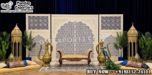 outdoor wedding backdrop, reception stage backdrop, wooden wedding backdrop frames, garden wedding stage decor, destination wedding backdrop, modern wedding arch backdrop, outdoor reception stage setup, luxury wedding backdrop panels, white wedding backdrop, wedding decor exporters India, wedding backdrop for rent, reception stage decor USA, UK wedding backdrop, Middle East outdoor wedding decor, DST International wedding backdrop, DST Home Furniture stage decor, reusable wedding backdrop panels