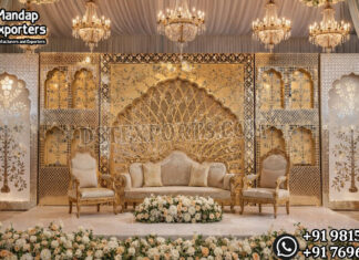 Modern Wedding Mirror Glass Backdrop Stage Mughal style nikah stage, mirror wooden frame wedding stage, Islamic wedding stage decor, nikah stage backdrop exporters, walima stage decoration wooden, Muslim wedding mirror stage, jaali mirror backdrop stage, Mughal wedding stage India, nikah stage for UK USA UAE, DST International wedding stage, wooden mirror wedding backdrop, luxury nikah stage decor