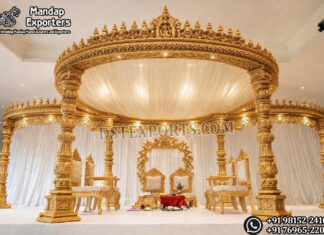Royal Vivah Mandap for South Indian Weddings Wedding Mandaps Wedding Stages Wedding Furniture Horse Drawn Carriages Fiber Decoration Items Mehndi Sangeet and Haldi decor props