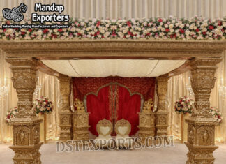 South Indian Style Ganesha Pillar Marriage Mandap Wedding Mandaps Wedding Stages Wedding Furniture Horse Drawn Carriages Fiber Decoration Items Mehndi Sangeet and Haldi decor props