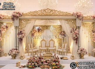 Traditional Double Pillars Wedding Palace Mandap Wedding Mandaps Wedding Stages Wedding Furniture Horse Drawn Carriages Fiber Decoration Items Mehndi Sangeet and Haldi decor props
