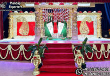 South Indian Elephant Face Fiber Wedding Mandap USA Wedding Mandaps Wedding Stages Wedding Furniture Horse Drawn Carriages Fiber Decoration Items Mehndi Sangeet and Haldi decor props