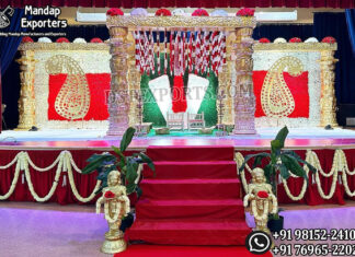 South Indian Elephant Face Fiber Wedding Mandap USA Wedding Mandaps Wedding Stages Wedding Furniture Horse Drawn Carriages Fiber Decoration Items Mehndi Sangeet and Haldi decor props