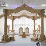 Bollywood Wedding Mandap USA, Outdoor Indian Wedding Stage, Destination Wedding Mandap, Luxury Fiber Mandap, Indian Mandap for Resort Wedding, Grand Indian Wedding Decor, Outdoor Mandap Setup, Bollywood Style Mandap, White Carved Mandap for Wedding, Indian Wedding Stage Exporter, Mandap Exporters USA, Royal Wedding Mandap, Elegant Fiber Wedding Mandap, Destination Wedding Decoration