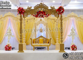 Classic Aarya Wedding Mandap for Hindu Vivah Ceremony Bollywood Wedding Mandap USA, Outdoor Indian Wedding Stage, Destination Wedding Mandap, Luxury Fiber Mandap, Indian Mandap for Resort Wedding, Grand Indian Wedding Decor, Outdoor Mandap Setup, Bollywood Style Mandap, White Carved Mandap for Wedding, Indian Wedding Stage Exporter, Mandap Exporters USA, Royal Wedding Mandap, Elegant Fiber Wedding Mandap, Destination Wedding Decoration
