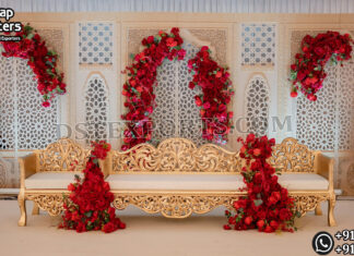 Designer Wooden Jali Frames Stage Setup For Reception Night Bollywood Wedding Mandap USA, Outdoor Indian Wedding Stage, Destination Wedding Mandap, Luxury Fiber Mandap, Indian Mandap for Resort Wedding, Grand Indian Wedding Decor, Outdoor Mandap Setup, Bollywood Style Mandap, White Carved Mandap for Wedding, Indian Wedding Stage Exporter, Mandap Exporters USA, Royal Wedding Mandap, Elegant Fiber Wedding Mandap, Destination Wedding Decoration