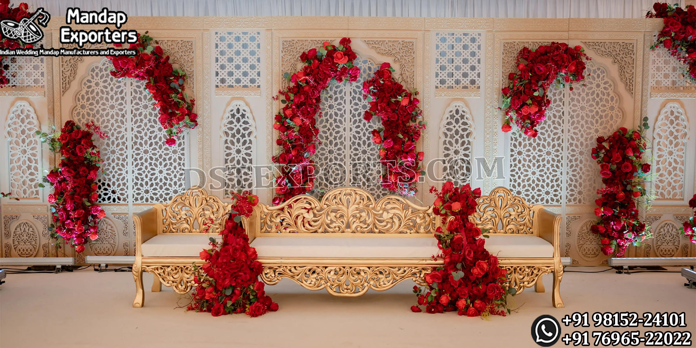 Bollywood Wedding Mandap USA, Outdoor Indian Wedding Stage, Destination Wedding Mandap, Luxury Fiber Mandap, Indian Mandap for Resort Wedding, Grand Indian Wedding Decor, Outdoor Mandap Setup, Bollywood Style Mandap, White Carved Mandap for Wedding, Indian Wedding Stage Exporter, Mandap Exporters USA, Royal Wedding Mandap, Elegant Fiber Wedding Mandap, Destination Wedding Decoration