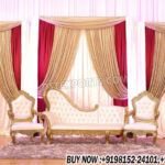 french style wedding sofa set, wedding stage sofa set, luxury wedding furniture, bridal sofa set gold white, wedding stage backdrop draping, reception stage sofa set, engagement stage furniture, designer wedding sofa India, royal wedding seating set, banquet hall wedding stage decor, wedding furniture exporter India, event furniture supplier, luxury wedding stage setup, carved wedding sofa set, premium wedding furniture design