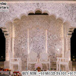 mirror wedding mandap, mirror finish mandap design, floral carved mandap panels, luxury wedding mandap setup, Indo Mughal wedding mandap, white wedding mandap India, modern wedding mandap design, decorative mandap panels carved, engagement mandap backdrop, premium wedding mandap for sale, wedding mandap manufacturers India, mandap exporters India, banquet hall mandap setup, elegant wedding stage mandap, designer mandap with lighting, carved panel mandap backdrop, contemporary wedding mandap design