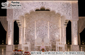 mirror wedding mandap, mirror finish mandap design, floral carved mandap panels, luxury wedding mandap setup, Indo Mughal wedding mandap, white wedding mandap India, modern wedding mandap design, decorative mandap panels carved, engagement mandap backdrop, premium wedding mandap for sale, wedding mandap manufacturers India, mandap exporters India, banquet hall mandap setup, elegant wedding stage mandap, designer mandap with lighting, carved panel mandap backdrop, contemporary wedding mandap design