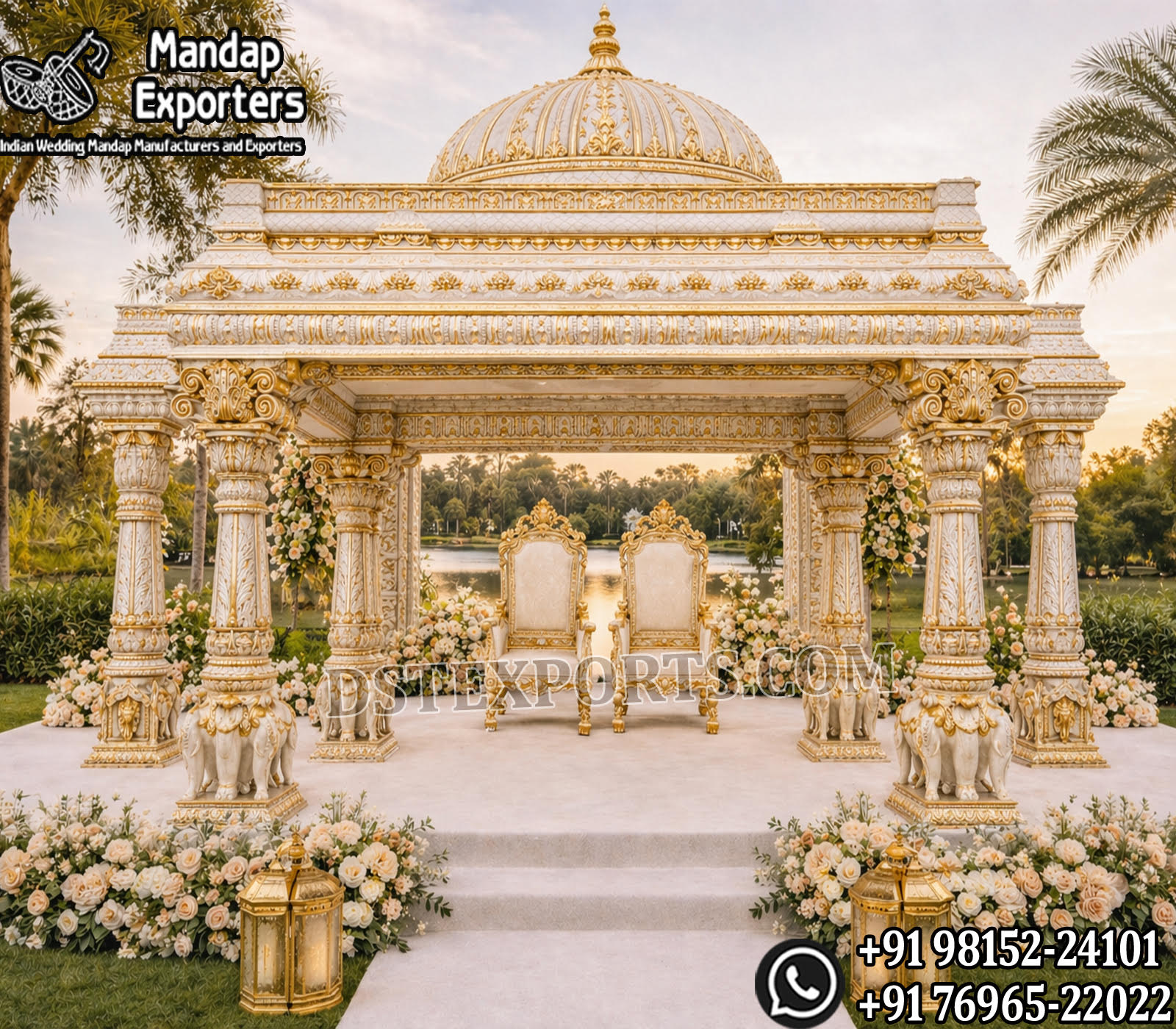 white gold wedding mandap, roman style wedding mandap, luxury wedding mandap design, carved wedding mandap India, premium wedding mandap setup, decorative mandap panels, wedding mandap with pillars, designer wedding mandap for sale, wedding mandap manufacturers India, mandap exporters India, luxury wedding stage mandap, elegant wedding mandap design, banquet hall mandap setup, destination wedding mandap decor, classic wedding mandap India