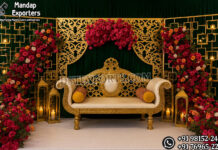 Buy Custom Made Gold Candle Wall Panel for Stage reception stage decor, laser cut metal backdrop, floral wedding stage, candle wall backdrop, luxury reception stage, wedding stage decoration, elegant wedding backdrop, floral wall decor, wedding sofa stage setup, metal panel backdrop, crystal hanging backdrop, royal wedding stage, luxury event decor, wedding stage furniture, mandap exporters decor