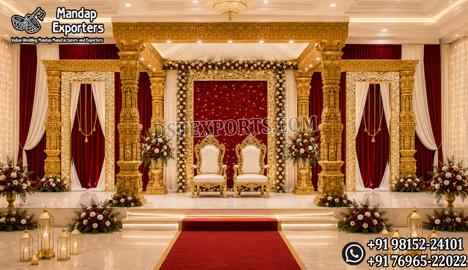 south indian wedding mandap, temple style wedding mandap, manavarai mandap design, hindu wedding mandap decoration, white gold wedding mandap, traditional wedding mandap India, luxury wedding mandap setup, carved mandap pillars, muhurtham stage decoration, wedding mandap exporters India, premium mandap design, temple theme wedding decor, indian wedding stage mandap, decorative mandap supplier