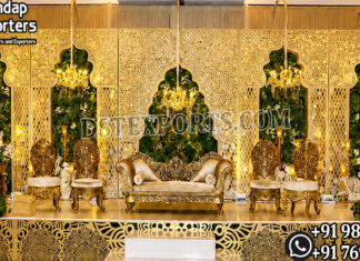 Indian Wedding Mirror Work Backdrop Panel for Reception Moroccan style backdrop, lotus carved backdrop, mirror wedding backdrop, yellow haldi décor, mehendi ceremony setup, luxury wedding backdrop, floral haldi stage, decorative event backdrop, carved wedding panels, Moroccan wedding décor, wedding lounge setup, traditional haldi decoration, event décor manufacturers, wedding backdrop exporters