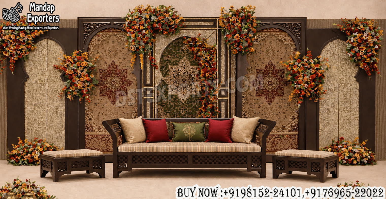 Luxury Wooden Jali Frame Wedding Stage Backdrop