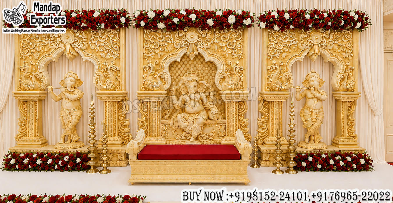 Traditional Ganesha Theme South Indian Wedding Stage Decoration
