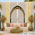 Arabic wedding backdrop, mehndi décor backdrop, wedding backdrop screens, Arabic style wedding décor, floral mehndi setup, luxury wedding backdrop, decorative jali screens, Islamic wedding backdrop, elegant mehndi stage décor, wedding lounge seating, floral arch backdrop, luxury event décor, designer wedding screens, banquet hall wedding backdrop, destination wedding décor, traditional mehndi setup, decorative wedding panels, premium wedding stage décor, Arabic arch backdrop, wedding floral decoration, cultural wedding setup, outdoor wedding backdrop, luxury mehndi decoration, handcrafted backdrop panels, royal wedding décor