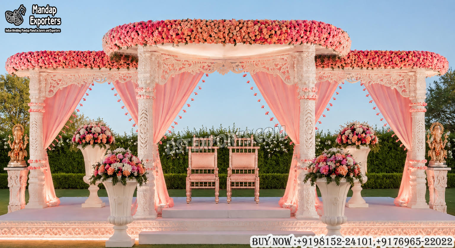 Classic White Outdoor Mandap For Destination Weddings