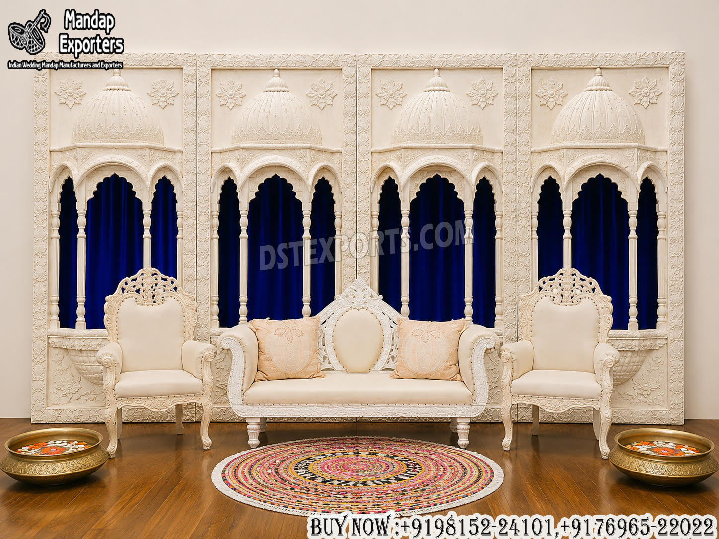 Elegant Mughal-Inspired Wedding Stage Fiber Backdrops