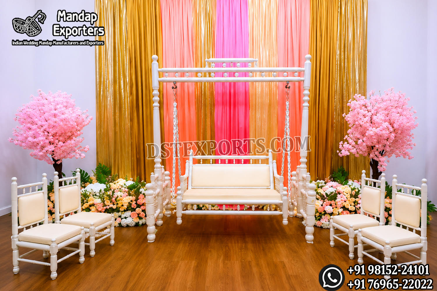 Sankheda Swing Set, Mehndi Swing Chair Set, Wedding Jhula Set, Sankheda Furniture for Events, Indian Wedding Swing, Mehndi Ceremony Decor, Haldi Function Swing, Wedding Stage Furniture, Traditional Jhula with Chairs, White Sankheda Swing, Event Rental Furniture, Sangeet Ceremony Decor, Wedding Photo Booth Swing, Handcrafted Sankheda Jhula, Luxury Wedding Seating Set.