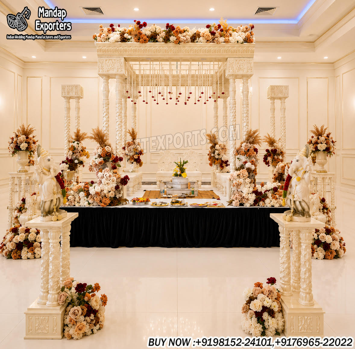 Elegant Triple Pole White Mandap For Premium Weddings