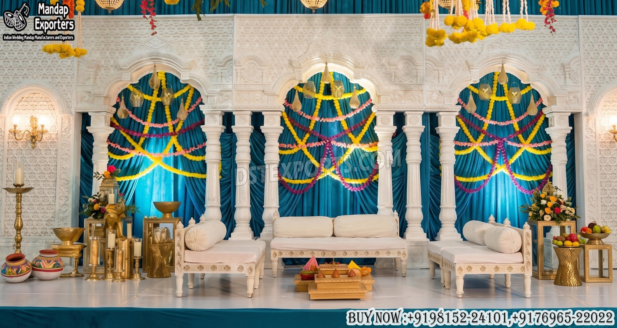 Elegant Wedding Open Style Mandap with White 3D Fiber Frames Elegant Wedding Open Style Mandap with White 3D Fiber Frames