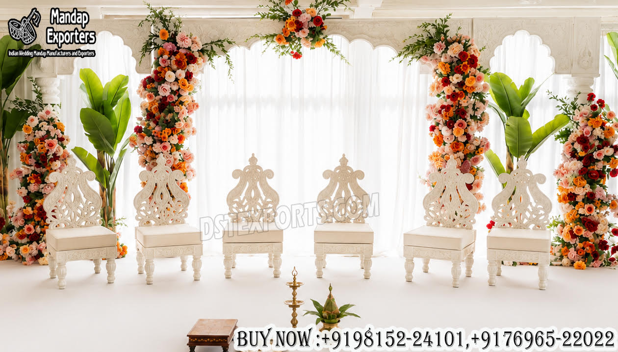 Elegant White Indian Wedding Mandap Seating Chairs
