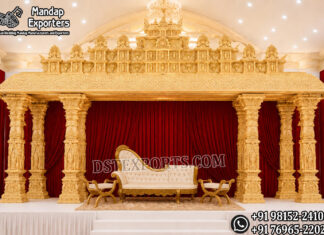 Graceful Manavarai Temple Setup for South Indian Wedding south indian wedding mandap, temple style wedding mandap, manavarai mandap design, hindu wedding mandap decoration, white gold wedding mandap, traditional wedding mandap India, luxury wedding mandap setup, carved mandap pillars, muhurtham stage decoration, wedding mandap exporters India, premium mandap design, temple theme wedding decor, indian wedding stage mandap, decorative mandap supplierd