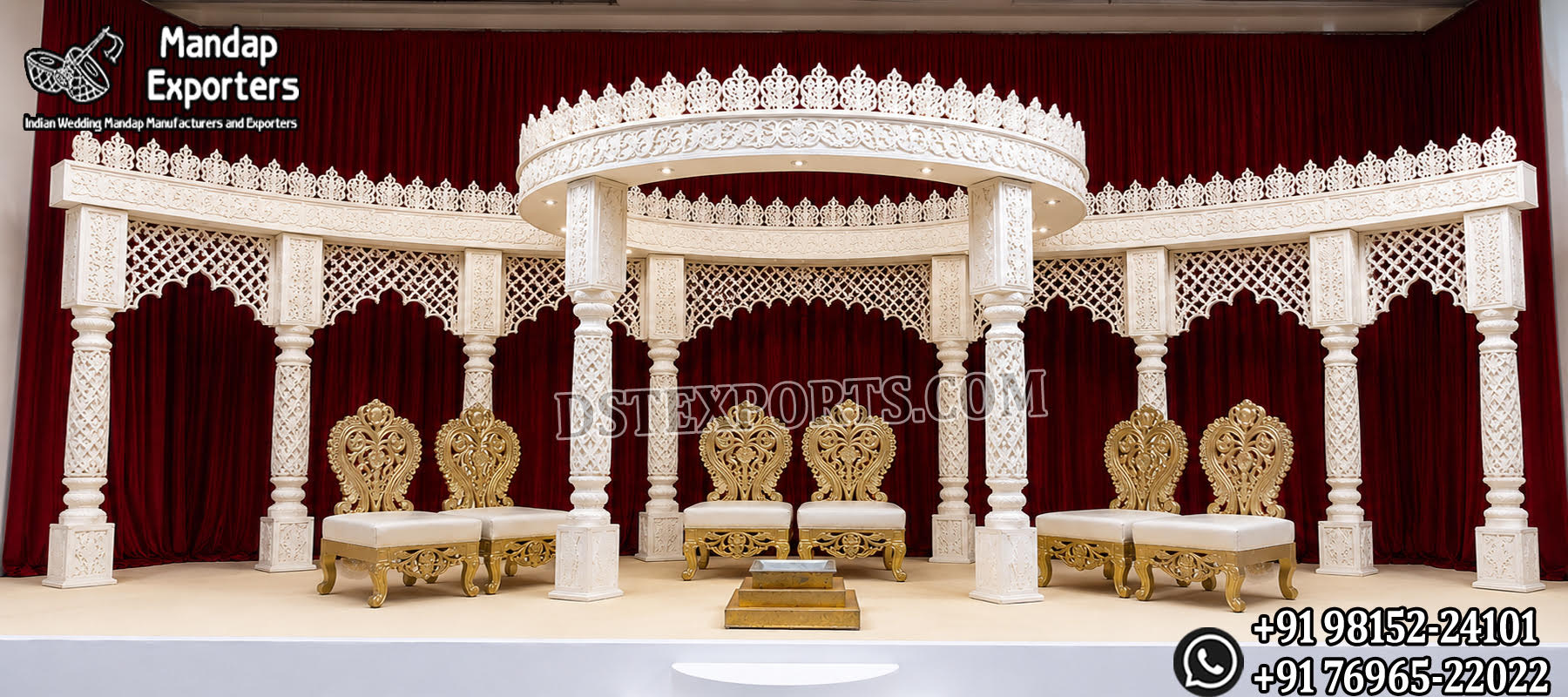 destination wedding mandap, fusion wedding pavilion mandap, luxury wedding canopy, outdoor wedding mandap, white and gold wedding mandap, laser cut wedding mandap, Islamic style wedding mandap, Mughal inspired mandap, royal wedding pavilion, designer wedding mandap setup, premium wedding mandap décor, floral wedding mandap, crystal hanging mandap, luxury phera mandap, wedding stage decoration, modern wedding mandap design, elegant wedding canopy setup, destination wedding decor Royal Mughal Wedding Stage Backdrop, Mughal Arch Wedding Backdrop, Fiber Wedding Stage Panels, Luxury Wedding Stage Decor, Arabic Wedding Backdrop, Muslim Wedding Stage Setup, Nikkah Stage Decoration, Walima Stage Backdrop, Reception Stage Design, Wedding Backdrop Manufacturer, FRP Wedding Panels, Carved Wedding Backdrop, Indian Wedding Stage Decor, Heritage Wedding Backdrop, Dome Arch Backdrop Panels, Event Stage Decoration, Wedding Furniture Set, Royal Wedding Sofa Set, Bride Groom Stage Setup