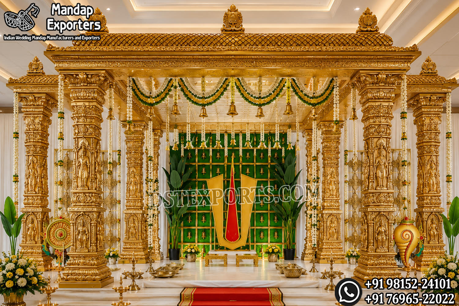 South Indian temple mandap, luxury wedding mandap decor, temple style wedding stage, traditional wedding mandap, grand wedding backdrop, white and gold mandap, carved wedding stage, premium wedding decor, Indian wedding stage setup, royal wedding mandap, handcrafted mandap design, South Indian wedding decor, designer wedding stage, ornate temple backdrop, luxury wedding furniture, wedding event decor manufacturer, carved pillar mandap, wedding reception stage, Hindu wedding mandap setup