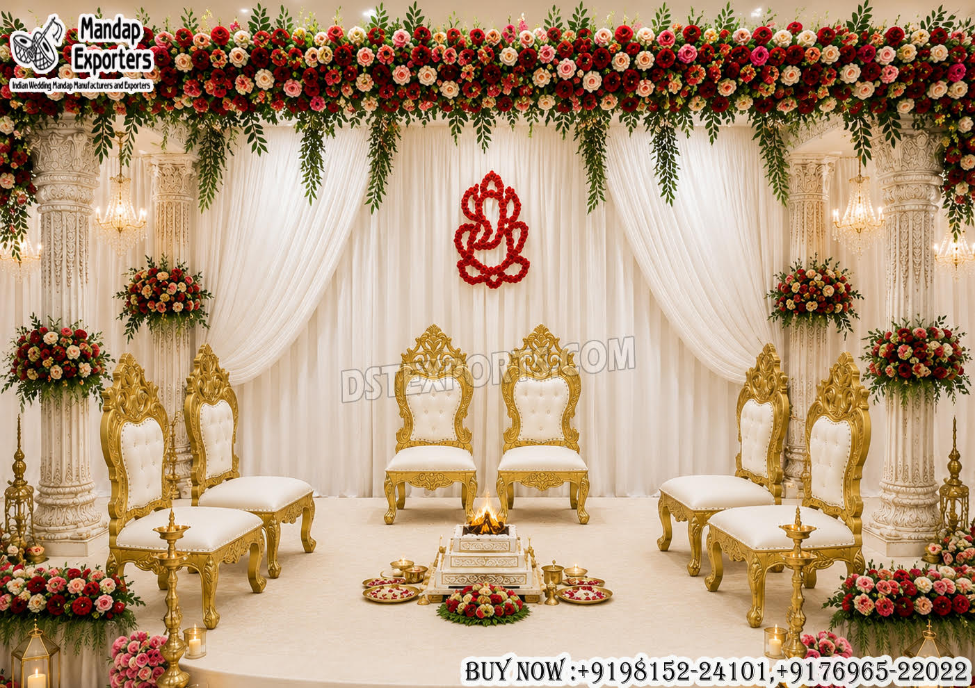 Luxurious Indian Wedding Low Seating Mandap Chairs Set