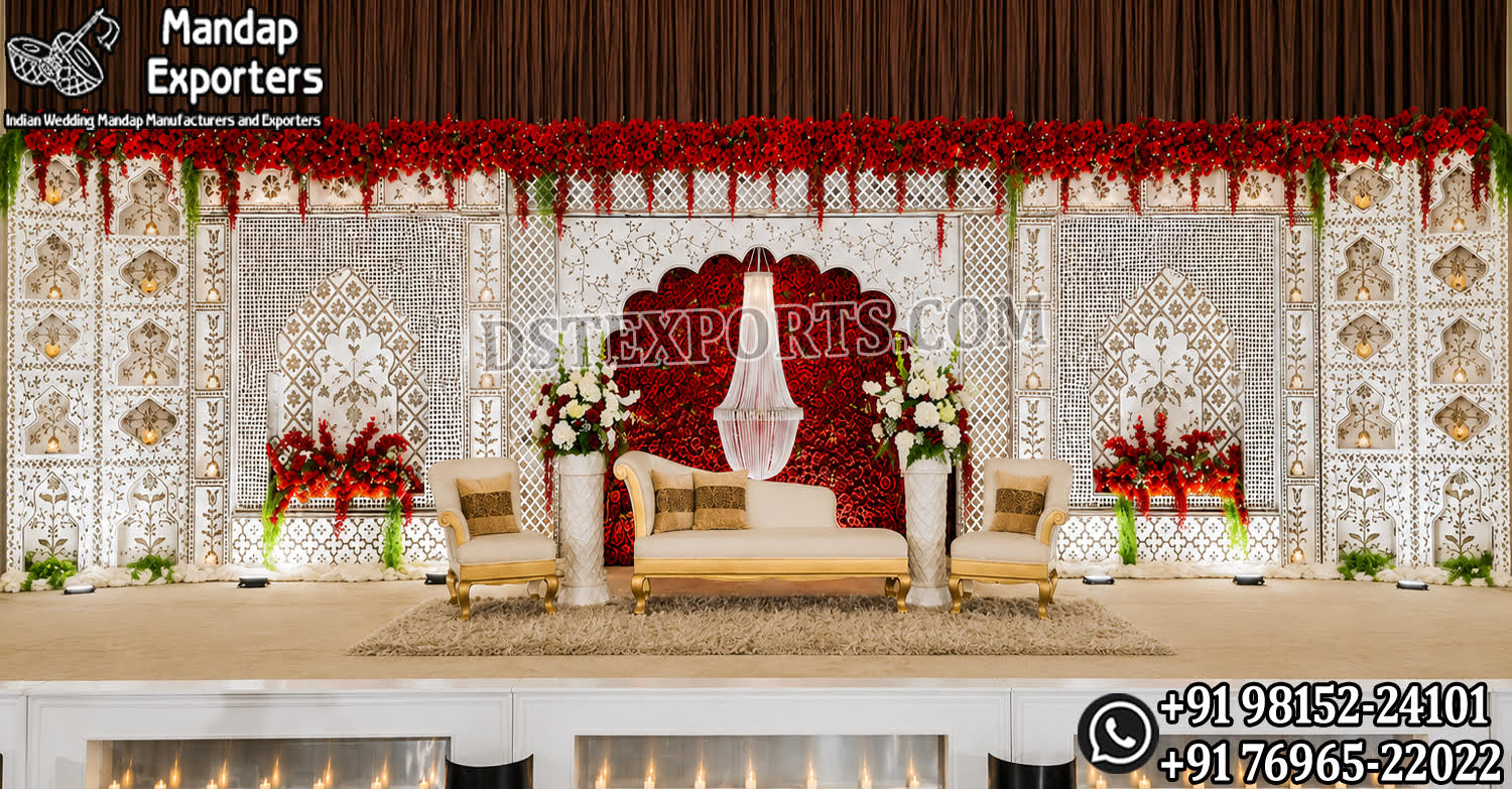 Luxury Nikkah Stage Decoration, Wedding Stage Backdrop, Modern Arched Wedding Panels, Royal Wedding Stage Setup, Elegant Muslim Wedding Stage, Moroccan Style Wedding Backdrop, White Wedding Stage Decoration, Luxury Reception Stage Decor, Floral Wedding Backdrop Panels, Premium Wedding Stage Furniture, Mandap Exporters Wedding Stage, Designer Wedding Backdrop, Wedding Arch Panels, Luxury Event Decor, Indian Wedding Stage Manufacturer, Royal Nikkah Setup, Floral Stage Decoration, Contemporary Wedding Stage Design, Wedding Stage Exporter India, Elegant Wedding Sofa Set
