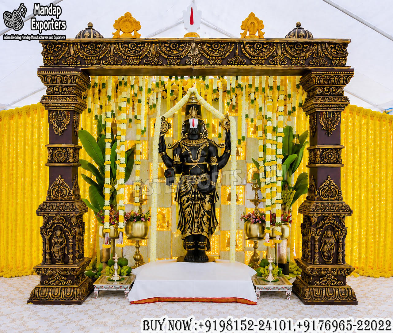 Temple-Inspired Balaji Stage Decor For South Indian Thread Ceremony