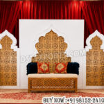 Walima Stage Backdrop, Moroccan Wedding Stage, Islamic Wedding Backdrop, Nikah Stage Decoration, Luxury Walima Stage Setup, Mughal Arch Wedding Backdrop, Moroccan Arch Panels, Muslim Wedding Stage Decor, Arabic Wedding Backdrop, White and Gold Wedding Stage, FRP Wedding Backdrop Manufacturer, Wedding Decor Exporter India, Event Stage Backdrop Supplier, Decorative Arch Panels
