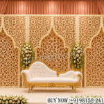 Islamic style wedding backdrop, Walima stage decoration panels, laser cut wedding backdrop, Moroccan style laser panels, Muslim wedding stage setup, luxury Walima backdrop, royal Islamic wedding décor, laser cut partition panels, wedding reception backdrop design, Nikah stage decoration, decorative laser cut panels for events, Arabic style wedding backdrop, elegant wedding stage panels, premium wedding backdrop set, wedding event décor manufacturers, wedding stage furniture and backdrop, floral wedding backdrop setup, luxury Muslim wedding décor ideas, laser cut backdrop supplier India, banquet hall wedding decoration set