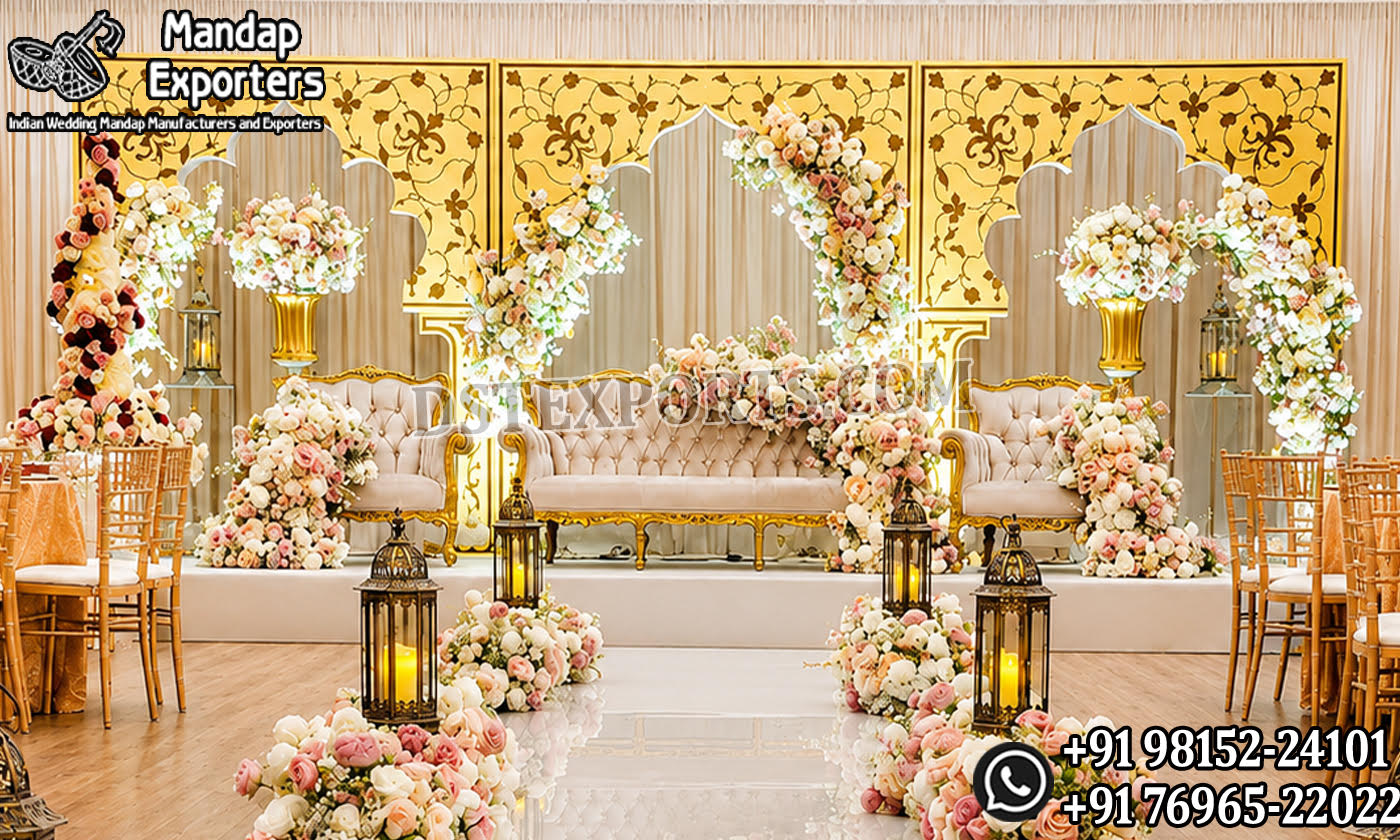 Luxury Nikkah Stage Decoration, Wedding Stage Backdrop, Modern Arched Wedding Panels, Royal Wedding Stage Setup, Elegant Muslim Wedding Stage, Moroccan Style Wedding Backdrop, White Wedding Stage Decoration, Luxury Reception Stage Decor, Floral Wedding Backdrop Panels, Premium Wedding Stage Furniture, Mandap Exporters Wedding Stage, Designer Wedding Backdrop, Wedding Arch Panels, Luxury Event Decor, Indian Wedding Stage Manufacturer, Royal Nikkah Setup, Floral Stage Decoration, Contemporary Wedding Stage Design, Wedding Stage Exporter India, Elegant Wedding Sofa Set