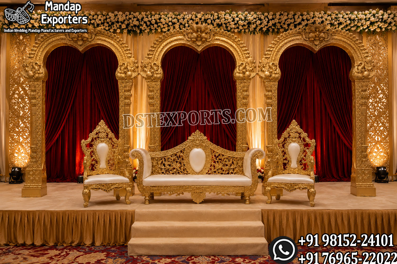 destination wedding mandap, fusion wedding pavilion mandap, luxury wedding canopy, outdoor wedding mandap, white and gold wedding mandap, laser cut wedding mandap, Islamic style wedding mandap, Mughal inspired mandap, royal wedding pavilion, designer wedding mandap setup, premium wedding mandap décor, floral wedding mandap, crystal hanging mandap, luxury phera mandap, wedding stage decoration, modern wedding mandap design, elegant wedding canopy setup, destination wedding decor Royal Mughal Wedding Stage Backdrop, Mughal Arch Wedding Backdrop, Fiber Wedding Stage Panels, Luxury Wedding Stage Decor, Arabic Wedding Backdrop, Muslim Wedding Stage Setup, Nikkah Stage Decoration, Walima Stage Backdrop, Reception Stage Design, Wedding Backdrop Manufacturer, FRP Wedding Panels, Carved Wedding Backdrop, Indian Wedding Stage Decor, Heritage Wedding Backdrop, Dome Arch Backdrop Panels, Event Stage Decoration, Wedding Furniture Set, Royal Wedding Sofa Set, Bride Groom Stage Setup